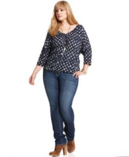 Lucky Brand Jeans Plus Size Three Quarter Sleeve Floral Print Top