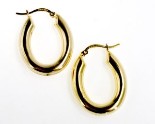 Gold 18K GF Oval Tubular Hoop Earrings Fashion Lady Plain Very Light