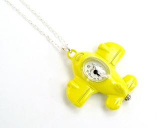 Pendant Watch Funny Necklace Yellow Kids Childs Boy Airplane Charm