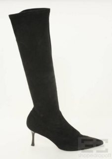 Manolo Blahnik Black Suede Stiletto Knee High Boots Size 40