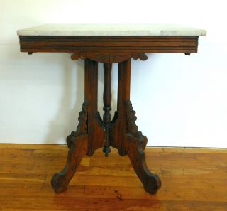 Antique Eastlake Marble Top Table Walnut Legs C 1800s Victorian Era