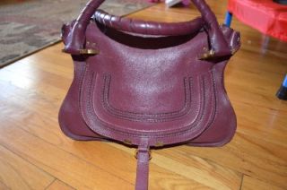 Authentic Chloe Marcie Plum Burgundy Calfskin Large Hobo Handbag Used