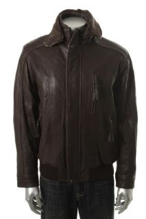Marc New York Brown Leather Long Sleeve Lined Zip Snap Front Jacket