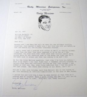 Signed Rocky Marciano Letter 11 18 1967 Coley Wallace