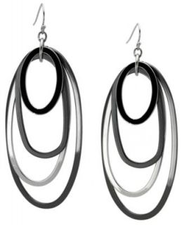 Bar III Earrings, Silver tone Black Resin Oval Hoop Earrings   Fashion