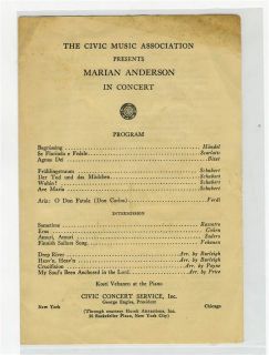 Marian Anderson NBC in Concert Program 1937 1940 Civic Concert Service