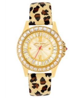Betsey Johnson Watch, Womens Leopard Heart Printed Leather Strap 30mm