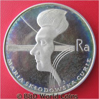 100 ZLOTYCH SILVER PROOF POLISH MARIE CURIE PHYSICIST SCIENTIST 32mm