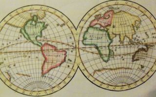 Original World Hemisphere Map California Island 1759 America Hand