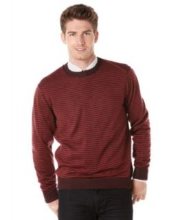 Perry Ellis Sweaters, Long Sleeve Thin Stripe Crew Neck Merino Sweater