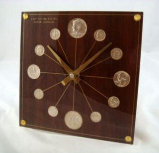 Marion Kay Numismatic 1964 Silver Coin Walnut Clock