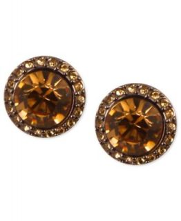 Givenchy Earrings, Brown Gold Tone Light Colorado Topaz Glass Stud