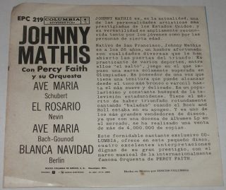 Johnny Mathis Ave Maria Percy Faith Mexican EP 7
