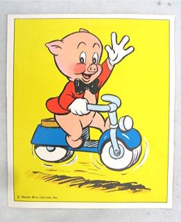 Vintage Warner Bros Cartoons Inc Porky Pig Riding Scooter Print