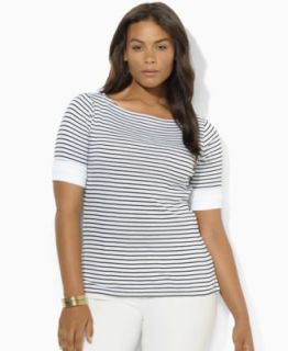 Lauren Ralph Lauren Plus Size Top, Long Sleeve Striped Chambray Trim