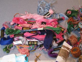 Vintage Lot of Embroidery Floss 35 Needles Solids Variegated Colors