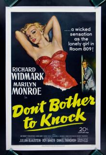 TO KNOCK 1952 CineMasterpieces ORIGINAL MOVIE POSTER MARILYN MONROE
