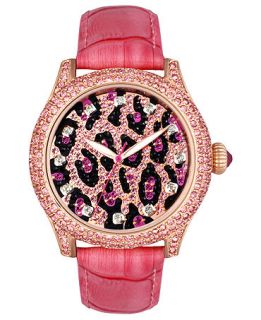 Betsey Johnson Watch, Womens Pink Croc Embossed Leather Strap 41mm