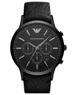 Emporio Armani Watch, Mens Chronograph Black Leather Strap 46mm