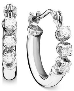 Diamond Earrings, 14k White Gold Diamond Hoops (1/8 ct. t.w