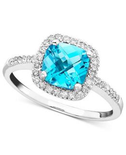14k White Gold Ring, Blue Topaz (1 3/8 ct. t.w.) and Diamond (1/5 ct