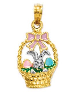 14k Gold Charm, Enamel Easter Basket with Bunny   Jewelry & Watches