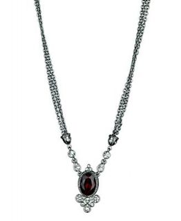Tahari Necklace, Three Strand Faceted Red Crystal Pendant