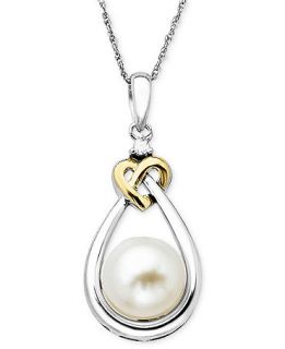 Pearl and Diamond Pendant, 14k Gold and Sterling Silver Cultured