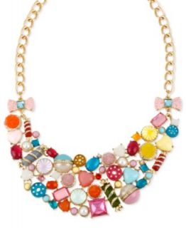 Betsey Johnson Necklace, Gold Tone Multicolored Charm Mesh Tie Girl