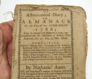 Antique 1766 Almanack Nathaniel Ames Boston RARE Americana American