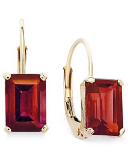 14k Gold Earrings, Emerald Cut Garnet Leverback Earrings (3/4 ct. t.w