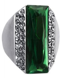 GUESS Ring, Hematite Tone Green Baguette Crystal Ring