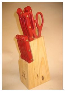 13 PC Stainless Steel Knife Block Set Red