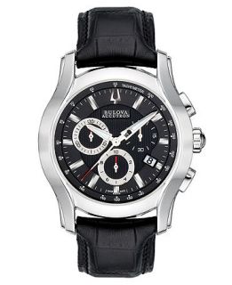 Bulova Accutron Watch, Mens Swiss Chronograph Stratford Black Croc
