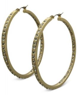 GUESS Earrings, Gold tone Diamond Dust Crystal Clutchless Hoop