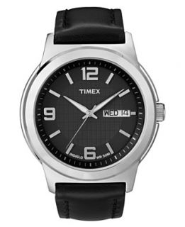 Timex Watch, Mens Black Leather Strap T2E561UM