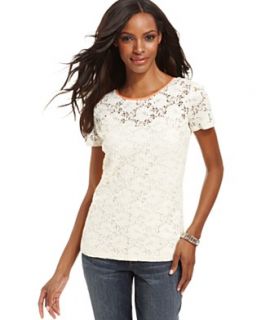 Style&co. Top, Short Sleeve Lace Tee