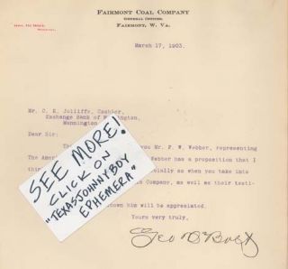 1903 George de Bolt Fairmont Coal West Virginia Letter