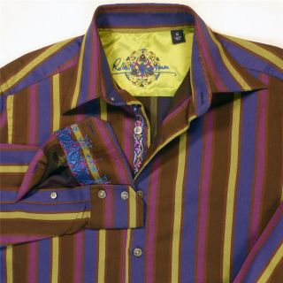 Robert Graham MAX (M) Purple Blue Stripe Embroidered (Pre owned) Shirt