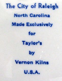 1940s Raleigh North Carolina Vintage Blue Melinda Collectors Plate