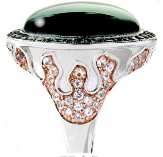 Tsavorite & White Sapphire Sterling Silver & Rose Vermeil Ring Size 7