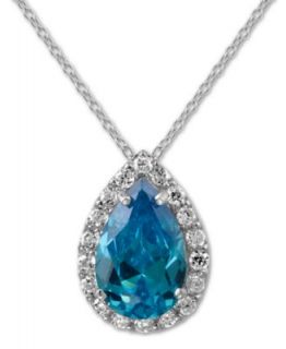 Brilliant Sterling Silver Necklace, London Blue Cubic Zirconia Pear