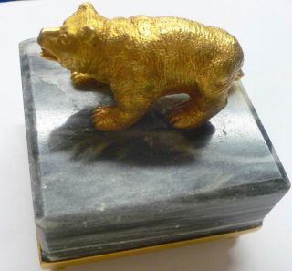 19c Russian Gold Gilded Bronze Bear Gray Marble Stand