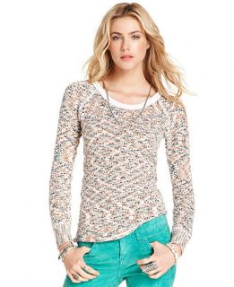 Free People Top, Long Sleeve Scoop Neck Multi Colored Knit   Womens