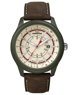 Timex Watch, Mens Expedition Brown Leather Strap 43mm T49921UM   All