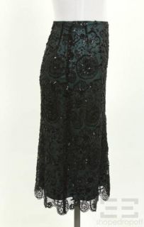 Megan Park Green Black Embellished Mesh Overlay Skirt