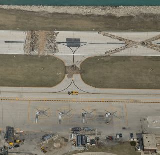 Chicagos Meigs Field Landing Airport Air Field Red Landing Lights and