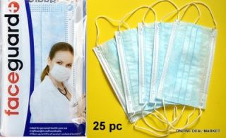25 Medical Dental Face Mask Mouth Guard Dust Flu Bacteria Filter