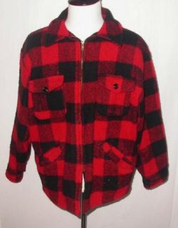 Vintage MELTON Wool Mackinaw Jacket XL Red & Black Buffalo Plaid