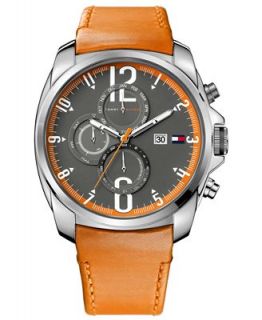 Tommy Hilfiger Watch, Mens Orange Leather Strap 45mm 1790832